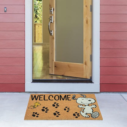 Gertmenian Peanuts Snoopy Coir Doormat - 2x3 Welcome Mat (2-Pack), Ideal for High Traffic Areas in Front Door, Garage, Entryway - Welcome, 80022