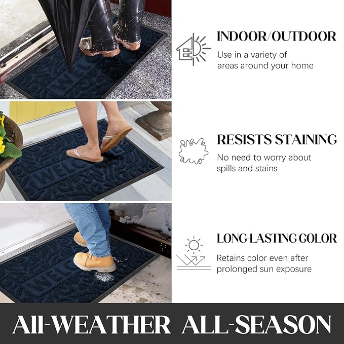 Yimobra Door Mat Indoor Outdoor Entrance, Non Slip Welcome Front Doormats, Heavy Duty Rubber Backing, Stain and Fade Resistant, Low Profile, Easy Clean Patio Garage Floor Mats, 47 x 32, Blue