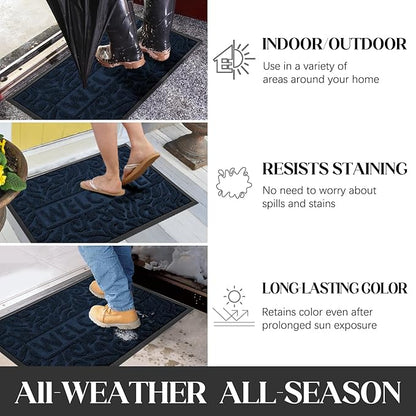 Yimobra Welcome Front Door Mat Outdoor, Heavy Duty Sturdy Non Slip Doormats, Rubber Backing, Low-Profile Entrance Rugs, Absorbent Resist Dirt, Easy Clean Patio Garage Floor Mats, 47X24 Inch, Blue