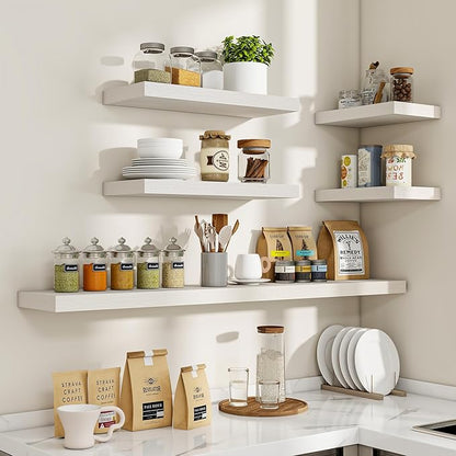 36 Inch Floating Shelves, 36"x9.25"x1.5" Inch Deep Floating Shelves for Wall, Wooden Shelves for Bathroom, Bedroom, Living Room, Cream White Oak
