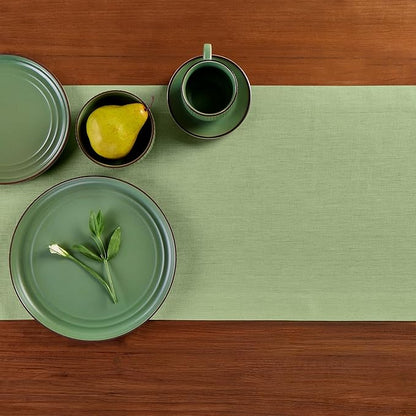 Solino Home Linen Table Runner 72 Inches Long - 100% Pure Linen Laurel Green Dining Table Runner 14 x 72 Inch for Fall, Autumn, Thanksgiving - Fete