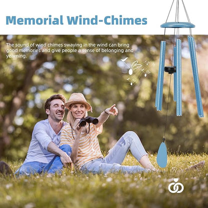 Wind-Chimes-Outdoor-Deep-Tone, Large Soothing Melodic Tones Mobile Windchimes, Wind Chimes for Outside, Memorial Wind Chime Best Gift for Mom Women Grandma Neighbors(32" Blue Coated Aluminum)