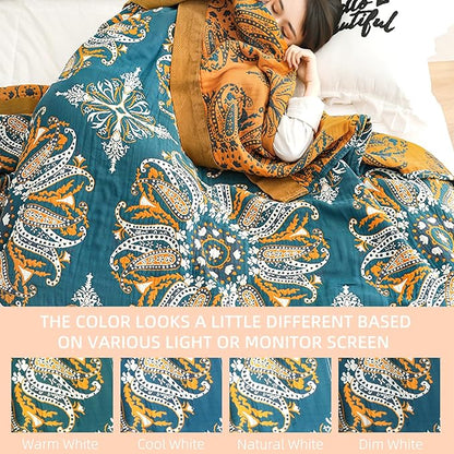 Boho Throw Blanket for Bed - 100% Pure Cotton Ultra Soft Rustic Quilt - Farmhouse Decor Bed Blankets, All Season Rustic Throw for Sofa Couch Chair(91''x 98'', Boho Floral)