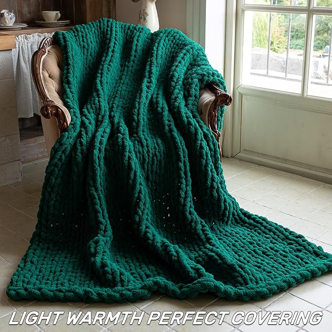 Chunky Knit Blanket - Luxury Soft Cozy 50 * 60 Throw Blanket,100% Woven Blanket Rope Knot Throw Blanket for Couch, Sofa, Home Decor, Gift - Machine Washable（Blackish Green）