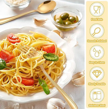 E-far 10-Piece Gold Toddler Utensils, Kid Stainless Steel Silverware Set, Children Safe Forks and Spoons Set for Self Feeding, Healthy & Non-Toxic, Mirror Polished & Easy to Clean