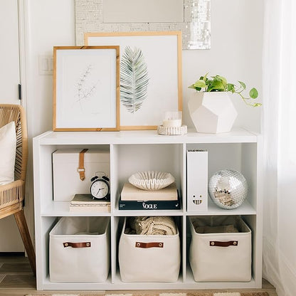 OrganiHaus Large Fabric Storage Baskets for Shelves 3 Pack | 15x11 inches Closet Bins Cloth Cubes Linen Organizers Basket - White Basket