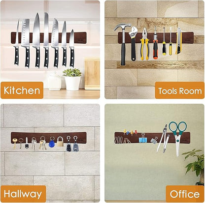 Magnetic Knife Strips, Magnetic Knife Holder for Wall 16 Inch, Acacia Wood Knife Magnetic Strip Use as Knife Bar, Knife Holder for Kitchen Utensil Organizer
