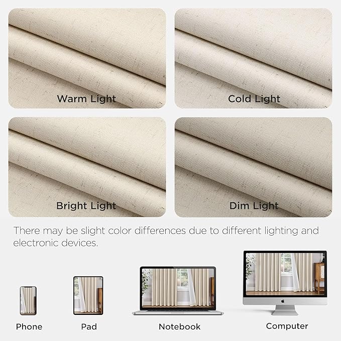 Joydeco Pinch Pleated Linen Curtains Darkening Drapes for Bedroom, 100% Blackout Drapes 96 inches Long 2 Panels Heat Blocking Curtains(Ecru,40'' Wx96'' L)