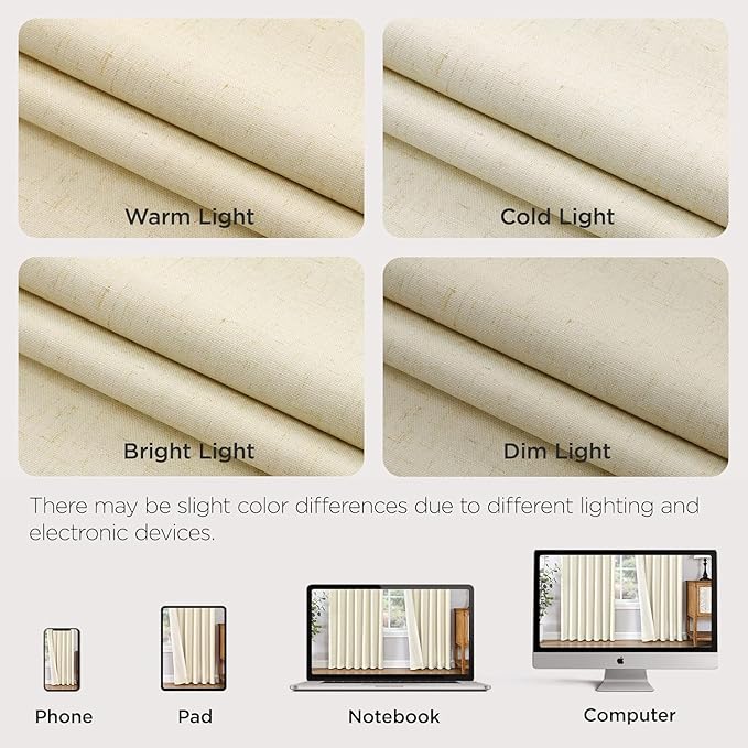 Joydeco Pleated Curtains for Living Room Bedroom, Linen Drapes 90 inch Length 2 Panels Set, Blackout Thermal Insulated Curtain(Linen,40'' Wx90'' L)