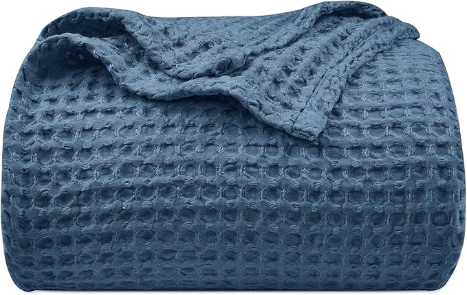 PHF Ultra Soft Waffle Weave Throw Blanket 50"x 60"- Washed Lightweight Breathablee Cozy Woven Blanket - Great for Couch Bed Sofa Home Car - Navy Blue