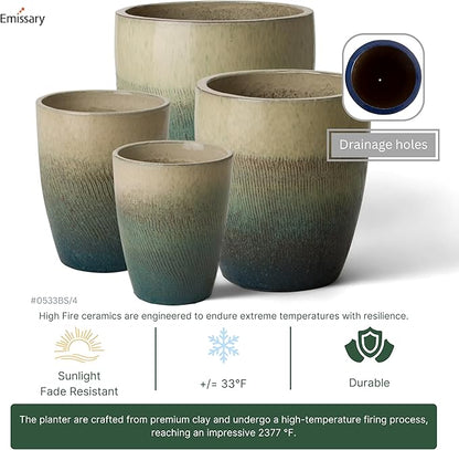 Emissary Bullet 9.5 in. Bayside Green Ceramic Round Planter (9.5 in. L x 9.5 in. W x 12 in. H) with Drainage Hole