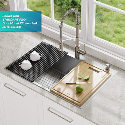 KRAUS Multipurpose Over-Sink Roll-Up Dish Drying Rack, Colander and Trivet in Aqua, KRM-10AQ
