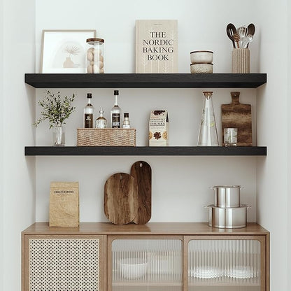 Single Floating Shelves 48 Inches, 48 x 10 inch Deep x 1.8 in Thick, Long Wall Shelves Heavy Duty 80 lbs for Bedroom, Living Room, Kitchen, Office, Modern Shelf Book Home Decor, Black