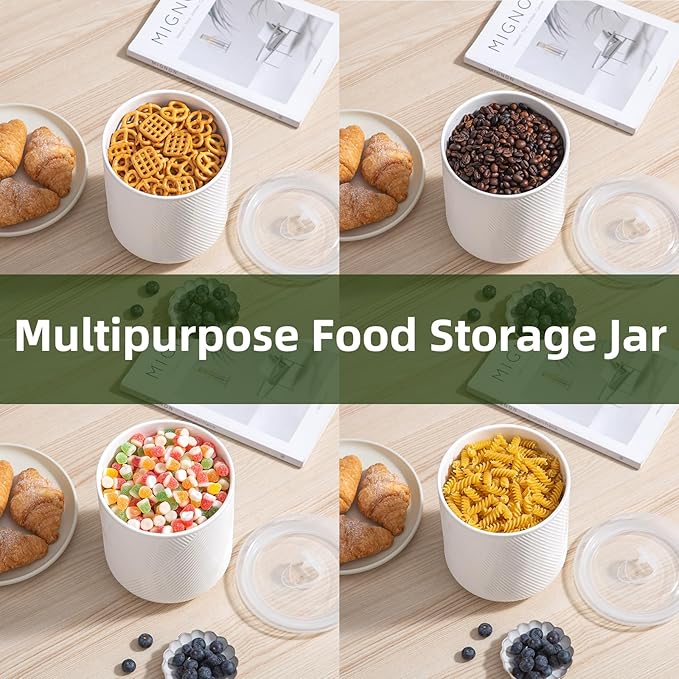 Food Storage Containers with Airtight Lids: Ceramic Canister Sets for Kitchen Countertop - Porcelain Jar for Coffee Tea Flour Sugar Rice Cookies Candy - White (42+75 oz)