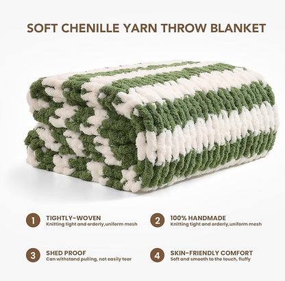 L'AGRATY Chunky Knit Blanket Throw: 60''x80'' Chenille Chunky Knitted Throw Blankets for Twin Bed Couch - Handmade Thick Cable Knit Blanket - Large Crochet Rope Blankets for Home Decor
