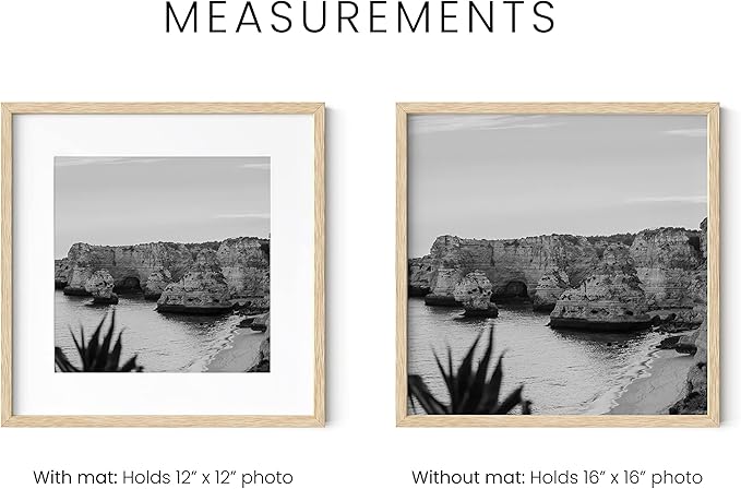 HAUS AND HUES Solid Oak Wood 16”x16” Picture Frames Matted to 12”x12” Set of 6-16x16 Gallery Wall Frame Set, Square Picture Frames Pack of 6, 16 x 16 Square Frames with Mat (Beige Oak Frames)