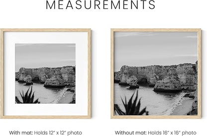 HAUS AND HUES Square Picture Frames 16 x 16 Set of 15 - Photo Gallery Wall Frame Set, Wood 16x16 Frames, 16 x 16 Frames Gallery Wall Set, 16x16 Frame with Mat, Square Frames 16x16 (Beige Oak Frames)