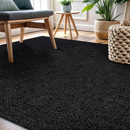 CAMILSON Easy Jute Rug 4x6, Indoor Outdoor Dark Gray Black Farmhouse Area Rugs for Living Room Patio and Kitchen Rug, Solid Boho Woven Design, Easy-Cleaning, Washable Outside Carpet Alfombras (4 x 6)