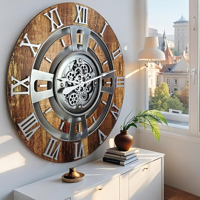 The Gears Clock Real Moving Gear Wall Clock England Line (Vintage Brown, 36 inches (90 cm))