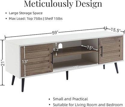 Mid Century Wooden TV Stand with Open Shelf and 2 Storage Cabinets for TVs up to 65 Inches,White Walnut Modern Entertainment Center TV Console for Living Room,Bedroom.
