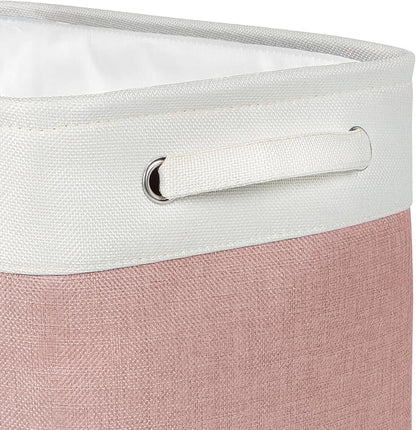Kntiwiwo Foldable Storage Bins 15" x 10" x 9.5" Fabric Storage Basket Cube with Handles Large Linen Closet Organizer Bins for Organizing Shelf Home, Set of 3, Pink