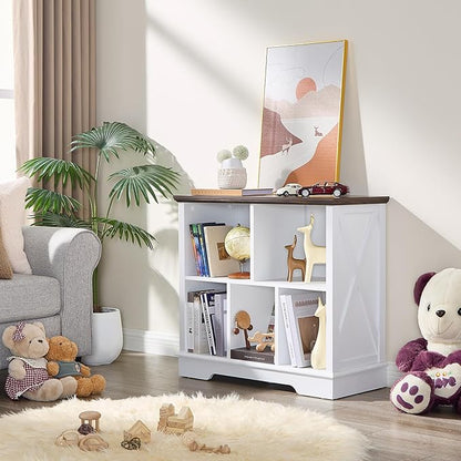 Farmhouse 5 Cube Bookshelf, White Storage Organizer Bookcase, Kids Toy Storage Cabinet, Small Bookshelves Storage Organizer Shelf, Wood Display Cabinet Book Shelves for Bedroom,Living Room,Office