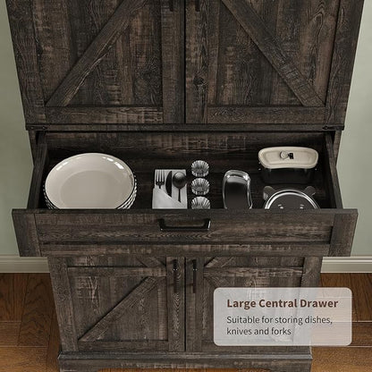 72'' Kitchen Storage Pantry Cabinet, Tall Storage Cabinet with 8 Door Shelves, 2 Cabinets and 1 Drawer, Freestanding Cupboard for Kitchen, Dining Room, Bathroom, Laundry, Living Room, Dark Rustic Oak