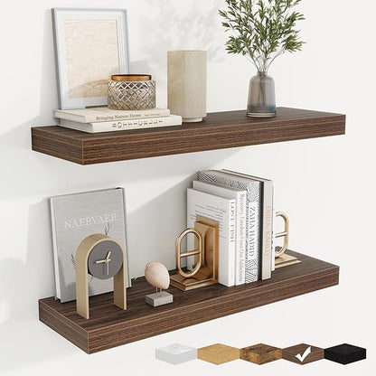 fuqing Floating Shelves for Wall, Bathroom Shelf Wall Mounted for Storage, Shelves with Invisible Bracket for Bedroom, Kitchen, Living Room, Farmhouse Small Book Shelf, 24 Inch Set of 2, Walnut