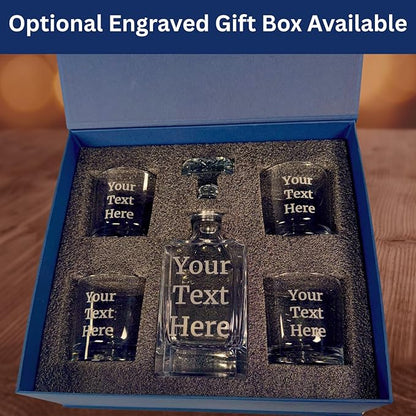 Gifts Inscribed Personalized Whiskey Decanter Set - Engraved Whiskey Decanter Bottle & Set of 4 Custom Drinking Glasses Laser Etched - Customized Whiskey Gift for Wedding, Anniversary, Birthday, Dad