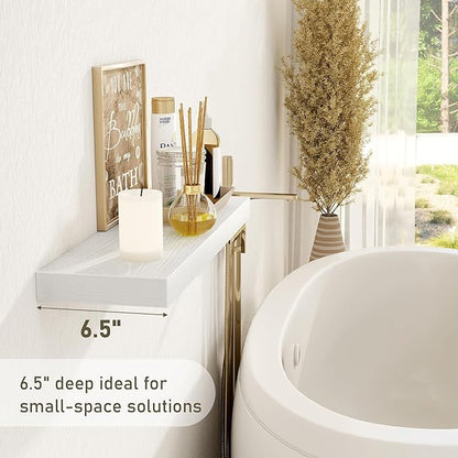 Fun Memories White Floating Shelves Wall Shelf 24 Inch Long, Rustic Bathroom Shelves, Wall Mounted Wood Floating Shelf for Kitchen, Living Room, Bedroom, 24 x 6.7 x 1.4 inch Set of 3