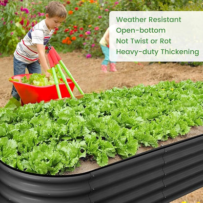 2 Pcs 4.5x2x1.5ft Oval Raised Garden Bed,Galvanized Raised Beds,Open-Ended Base Metal Raised Planter Beds,Garden Bed Outdoor,Planter Raised Boxes for Vegetables, Flowers,Tool-Free Asse,Gray