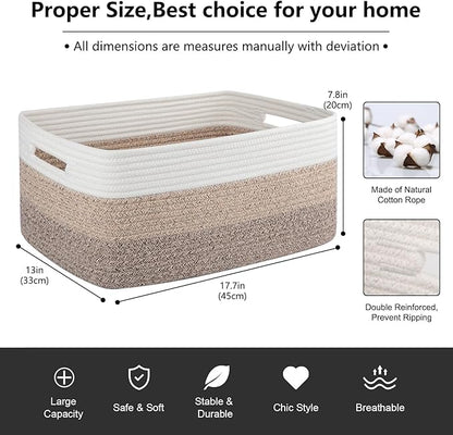 Large Storage Basket for Organizing, Woven Rope Basket for Shelves, Closet Organizer Bins for Clothes, Blanket, Toys, Baby Nursery Storage, 17.7" x 13" x 7.87", 3 Packs Gradient Yellow