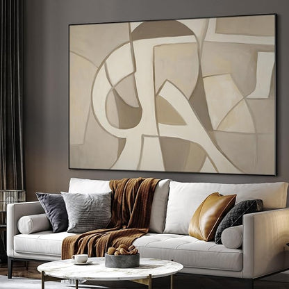 SIGNWIN 36"x46" Extra Large Framed Wall Art Neutral Abstract Geometric in Mid-Century Style, Retro-Inspired Design for Home Living Room Bedroom Decor (Frame Assembly Required)