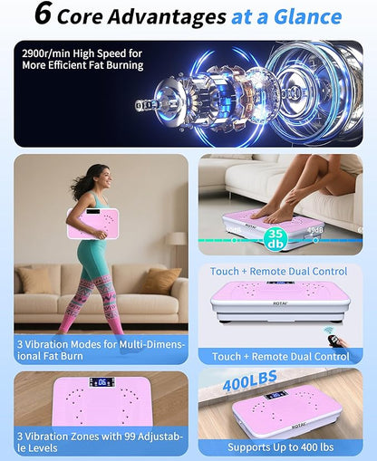 Shake Plate Vibration Exercise Machine for Lymphatic Drainage Massager & Weight Loss, 400 lbs Capacity Whole Body Vibrating Plate Workout for Women and Men