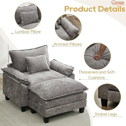URRED Modular Sectional Sofa Comfy Cloud Couch, Modern Chenille Sofa Sleeper Deep Seat Couches with Ottoman/Pillows for Living Room (Gray, 53''- Ottoman)