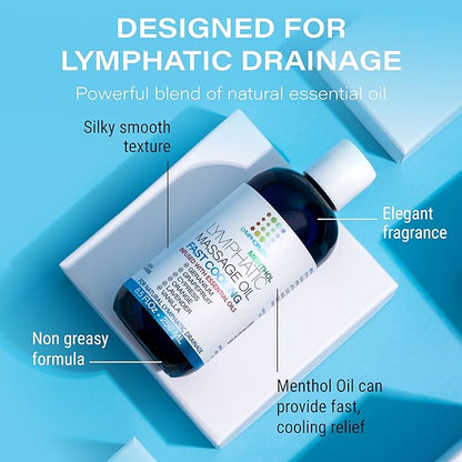 Lymphatic Drainage Massage Oil with Arnica & Coconut Oil, Cooling Menthol for Relief, Post Surgery Recovery & Lipedema, Liposuction, 360 Lipo, BBL, Tummy Tuck, Fibrosis Treatment, 8.5 Oz