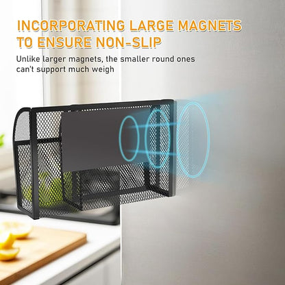 Magnetic Pencil Holder-Magnetic Basket for Fridge 3-Grid Mesh Magnetic Pen Holder for Refrigerator, Extra Strong Magnets Mesh Marker Holder Locker Accessories Organizer for Whiteboard
