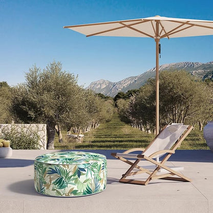 Inflatable Ottoman Stool D31 xH14 for Outdoor/Indoor Use, Water Repellent Patio Foot Rest Stool with Portable Handle,Round Pouf Ottoman Suitable for Garden,Deck and Camping - Lush Leaf Green