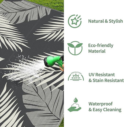 GENIMO Outdoor Rug 6' x 9' Waterproof for Patios Clearance, Reversible Plastic Straw Camping Carpet, Large Area Rugs Mats for RV, Picnic, Backyard, Deck, Balcony, Porch, Beach, Yellow&Grey