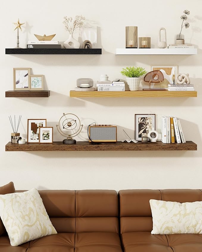 Marsmiles 24" Floating Shelves for Wall, Wooden Shelves with Invisible Brackets Set of 2, Rustic Farmhouse Wall Mounted Shelf for Kitchen Bathroom Living Room Study, White