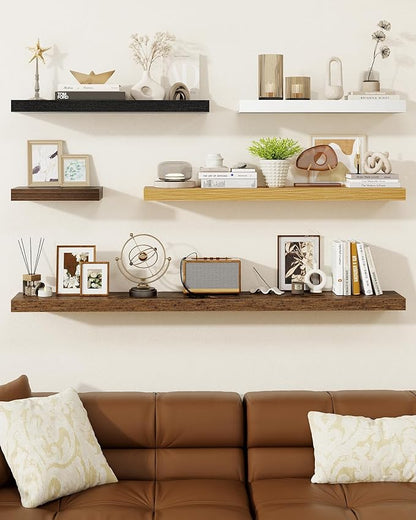 Marsmiles 39" Floating Shelves for Wall, Wooden Shelves with Invisible Brackets Set of 2, Rustic Farmhouse Wall Mounted Shelf for Kitchen Bathroom Living Room Study, White