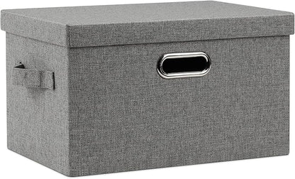 Medium 15" 21 Quart Collapsible Stackable Storage Bins with Lids, 1 Pack Gray Foldable Fabric Closet Storage Boxes with Lids, 4 Handles Heavy-duty Linen Cube Baskets for Bedroom