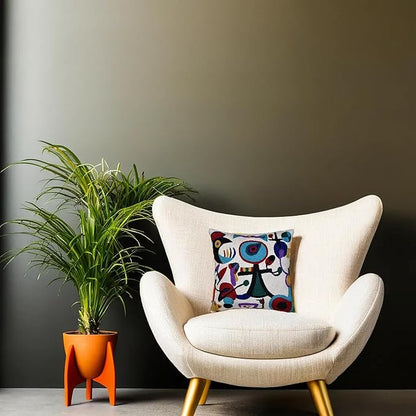 Picasso Inspired Decorative Pillow Cover Hand Embroidered Abstract Toss Pillows Farmhouse Chair Cushion Contemporary Pillowsham Mid-Century Chair Cushions Wool Size 18x18