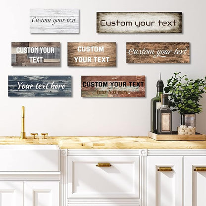 LZIMU Personalized Quotes Sign Wall Decor Custom Canvas Sign with Your Text Customized Gift for Rustic Kitchen Farmhouse Decor Framed (4"x16")