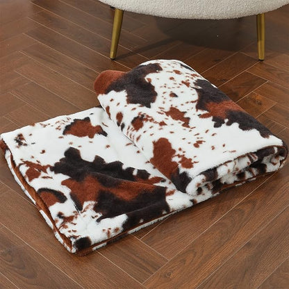 RYNGHIPY Lightweight Soft Cow Print Throw Blanket - Warm Coffee Throw for Baby Kids Girls Boys Adults (51''x63'')