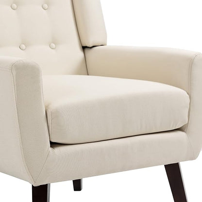 UIXE Accent Chair, Modern Upholstered Armchair in Fabric for Living Room, Comfy Club Arm Chairs Single Sofa Button Tufted Bedroom Reading Seat - White, Set of 1