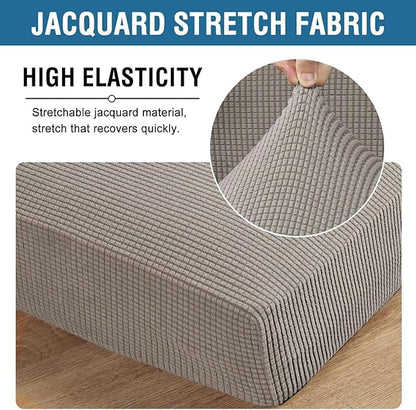 H.VERSAILTEX Super Stretch Individual Seat Cushion Covers Sofa Covers Couch Cushion Covers Slipcover Sets Thick Jacquard Textured Twill Fabric (2 Piece Medium Sofa Cushion Covers, Taupe)
