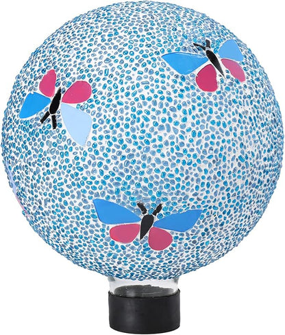 VCUTEKA Gazing Ball, 8" Glass Gazing Balls Sphere for Garden Lawn Outdoor Ornament Yard Decorative, Butterfly