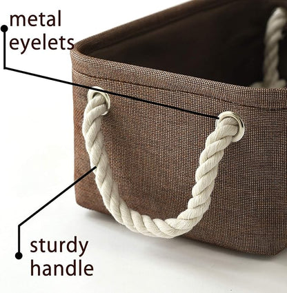 TheWarmHome Small Fabric Canvas Storage Bin with Cotton Rope Handles - Foldable Empty Basket for Gift (Brown-1 Pack,11.8L7.9W5.2H inch)