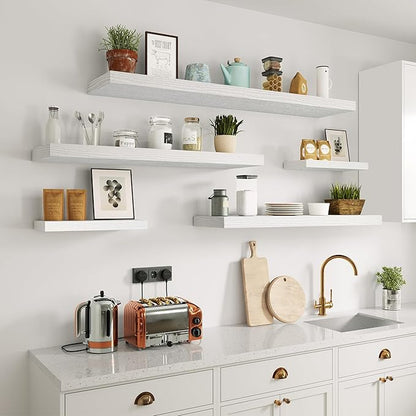 10 inch Deep Wall Shelves 36 inche Long, 1.8 Thick Single Floating Shelf Wall Mounted, Heavy Duty 70 lbs Shelves for Bedroom, Books, Living Room, Kitchen, Office Modern Farmhouse Decor, White